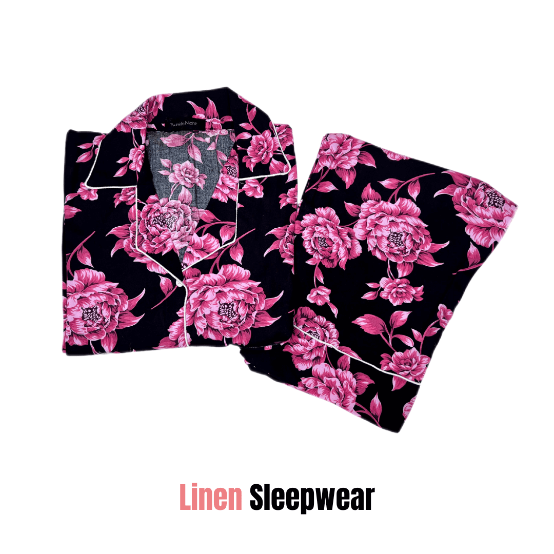 Pink Rose Print 2-Piece Stitched Sleepwear