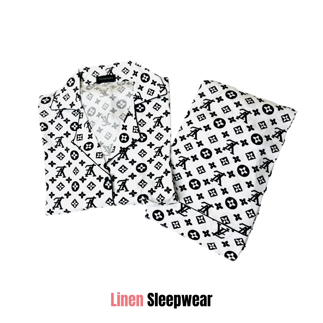 LV print white 2-Piece Stitched Sleepwear
