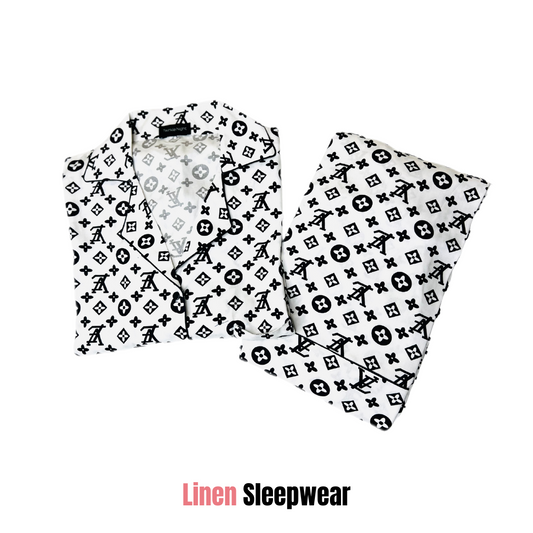 LV print white 2-Piece Stitched Sleepwear