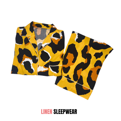 Yellow Leopard Print 2-Piece Stitched Sleepwear