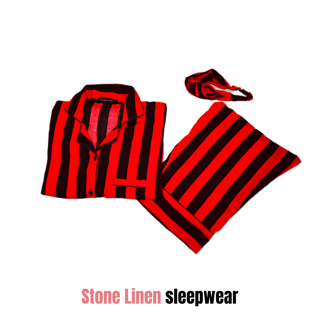 Red & Black 2-Piece Stitched Sleepwear