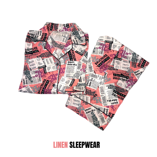 Newspaper Print 2-Piece Stitched Sleepwear