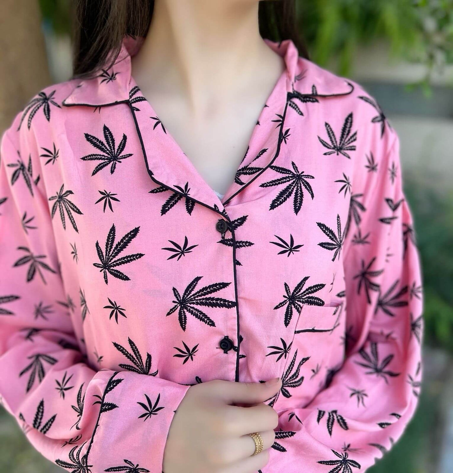 Black Autumn Print 2-Piece Stitched Sleepwear