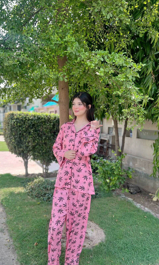 Black Autumn Print 2-Piece Stitched Sleepwear