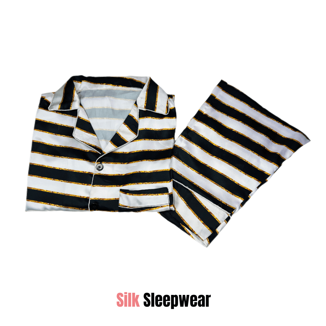Black & White Lines Print 2-Piece Stitched Sleepwear