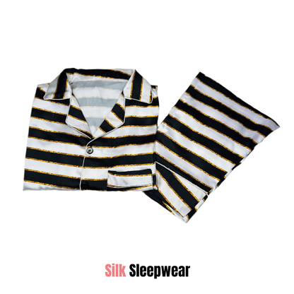 Black & White Lines Print 2-Piece Stitched Sleepwear