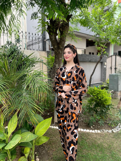 Black Leopard 2-Piece Stitched Sleepwear