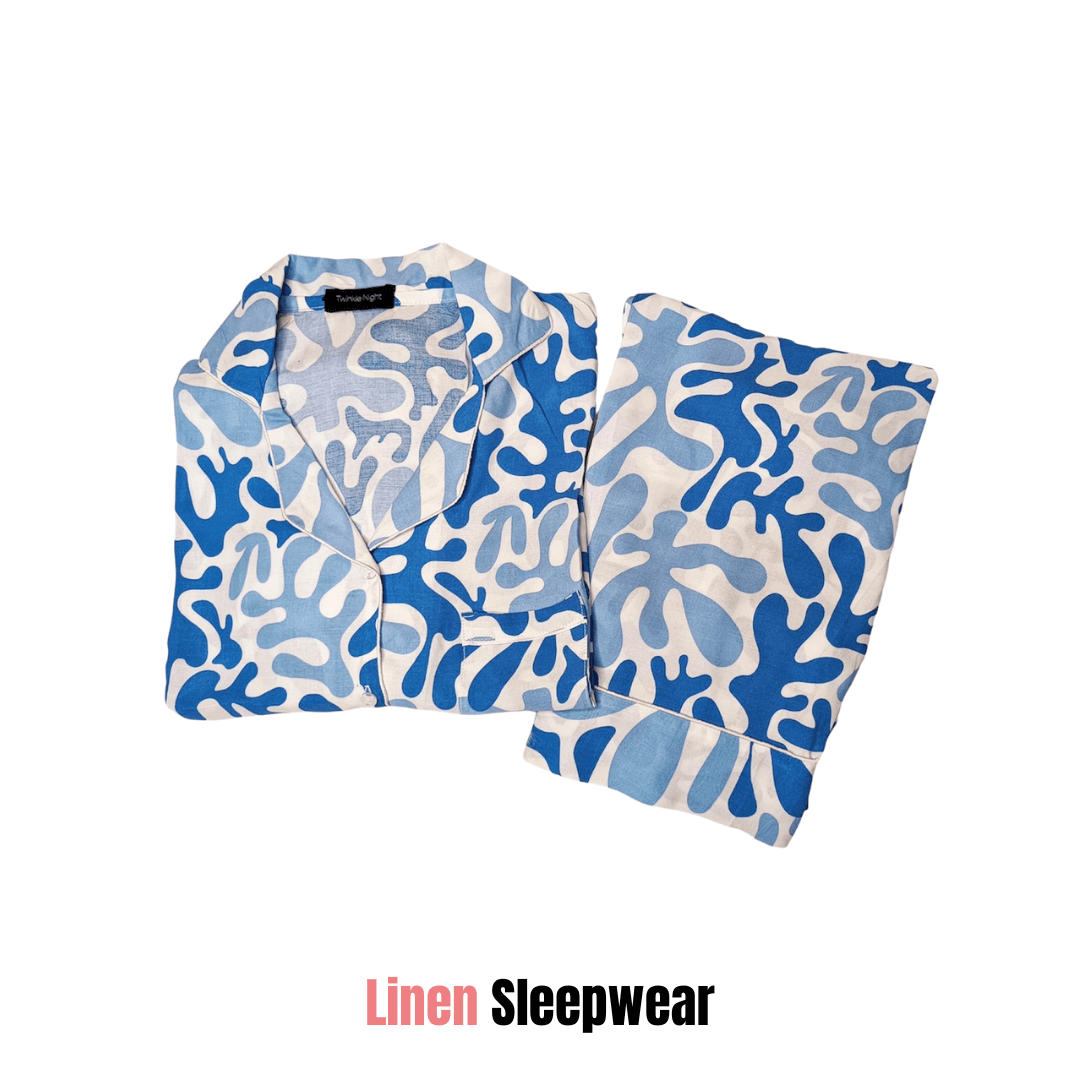 Blue Splash Print 2-Piece Stitched Sleepwear