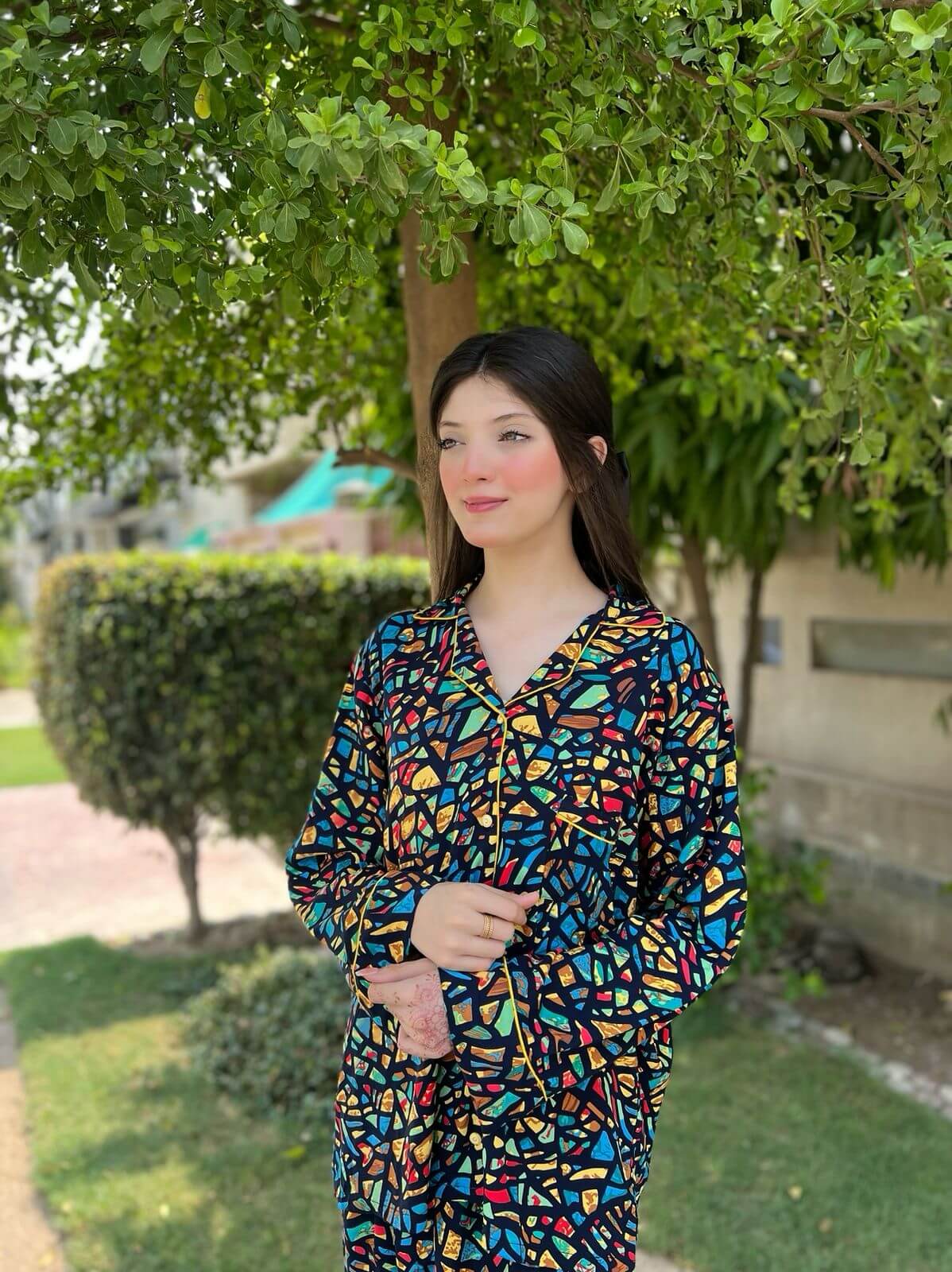 Colourfull Stones Print 2-Piece Stitched Sleepwear