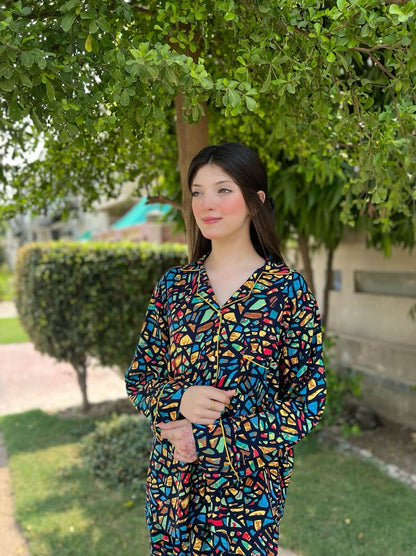 Colourfull Stones Print 2-Piece Stitched Sleepwear