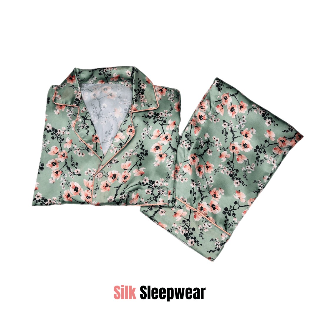 Floral Print 2-Piece Stitched Silk Sleepwear