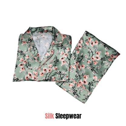Floral Print 2-Piece Stitched Silk Sleepwear