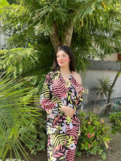 Forest Leaves Print 2-Piece Stitched Sleepwear