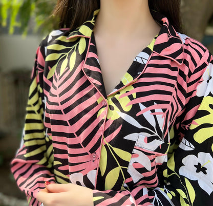 Forest Leaves Print 2-Piece Stitched Sleepwear