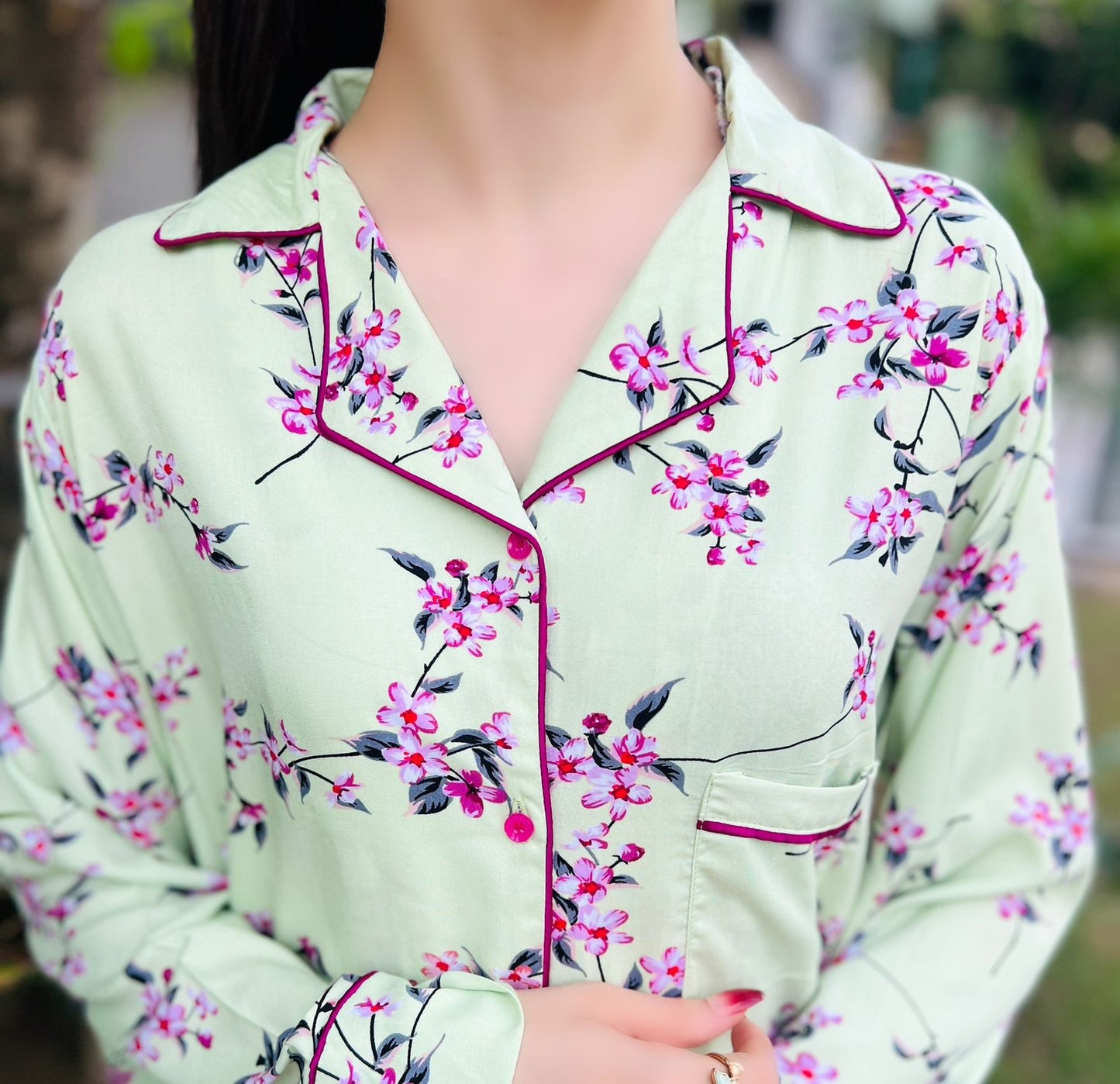 Green Blossom 2-Piece Stitched Sleepwear