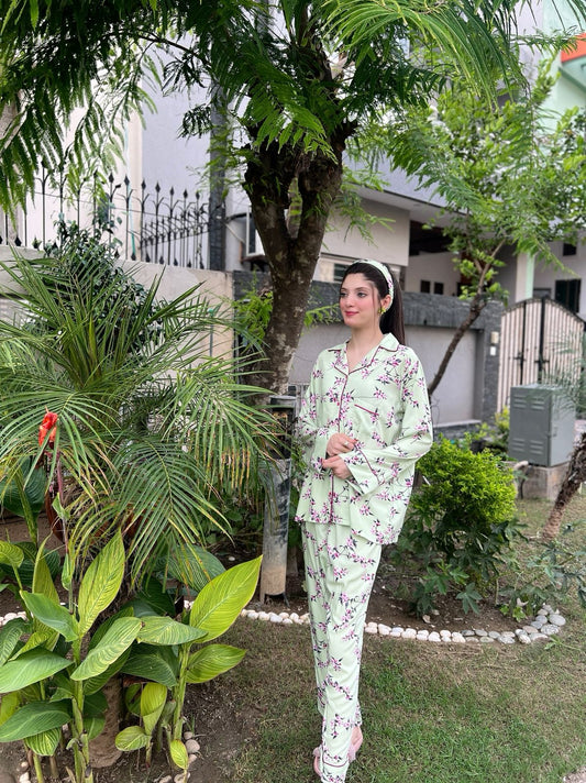 Green Blossom 2-Piece Stitched Sleepwear