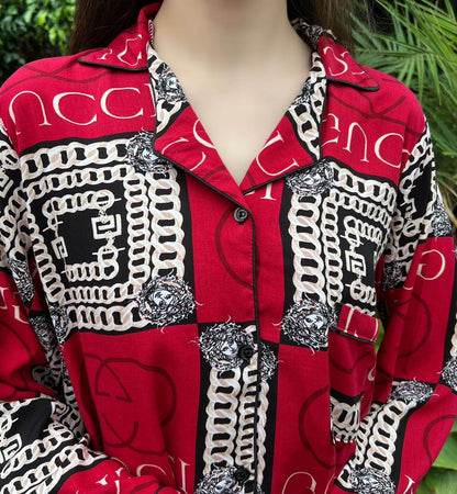 New Gucci Print 2-Piece Stitched Sleepwear