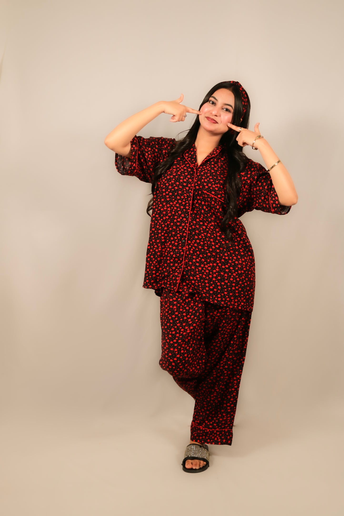 Red Ditsy Flowers 2-Piece Stitched Sleepwear