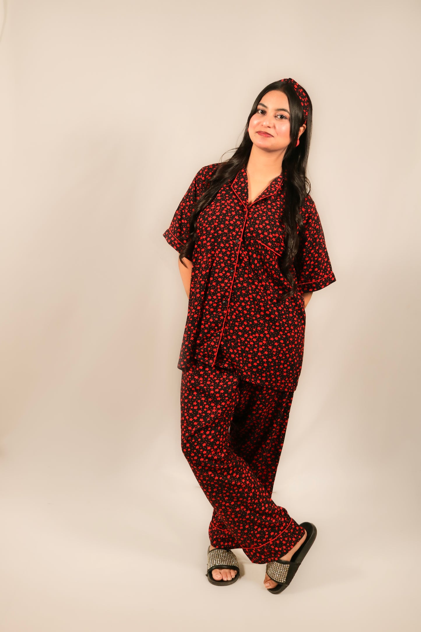 Red Ditsy Flowers 2-Piece Stitched Sleepwear