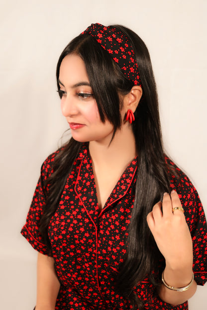 Red Ditsy Flowers 2-Piece Stitched Sleepwear