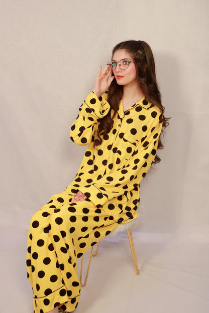 Yellow Polka 2-Piece Stitched Sleepwear