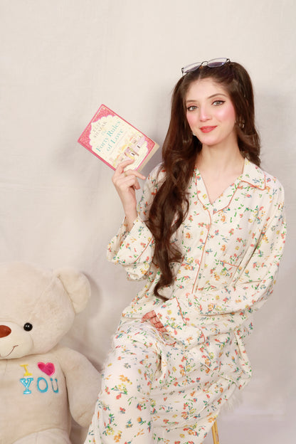 White Flower 2-Piece Stitched Sleepwear
