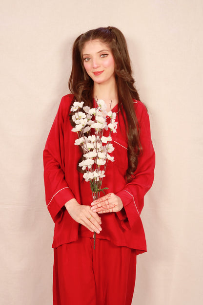 Plain Maroon 2-Piece Stitched Sleepwear
