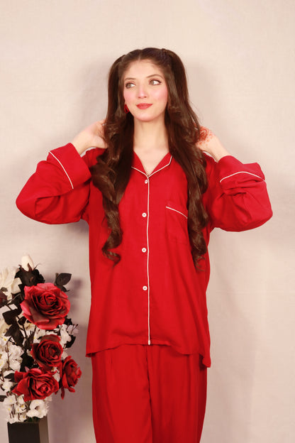 Plain Maroon 2-Piece Stitched Sleepwear