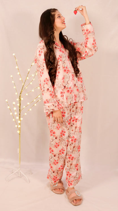 Peach Blossom 2-Piece Stitched Sleepwear