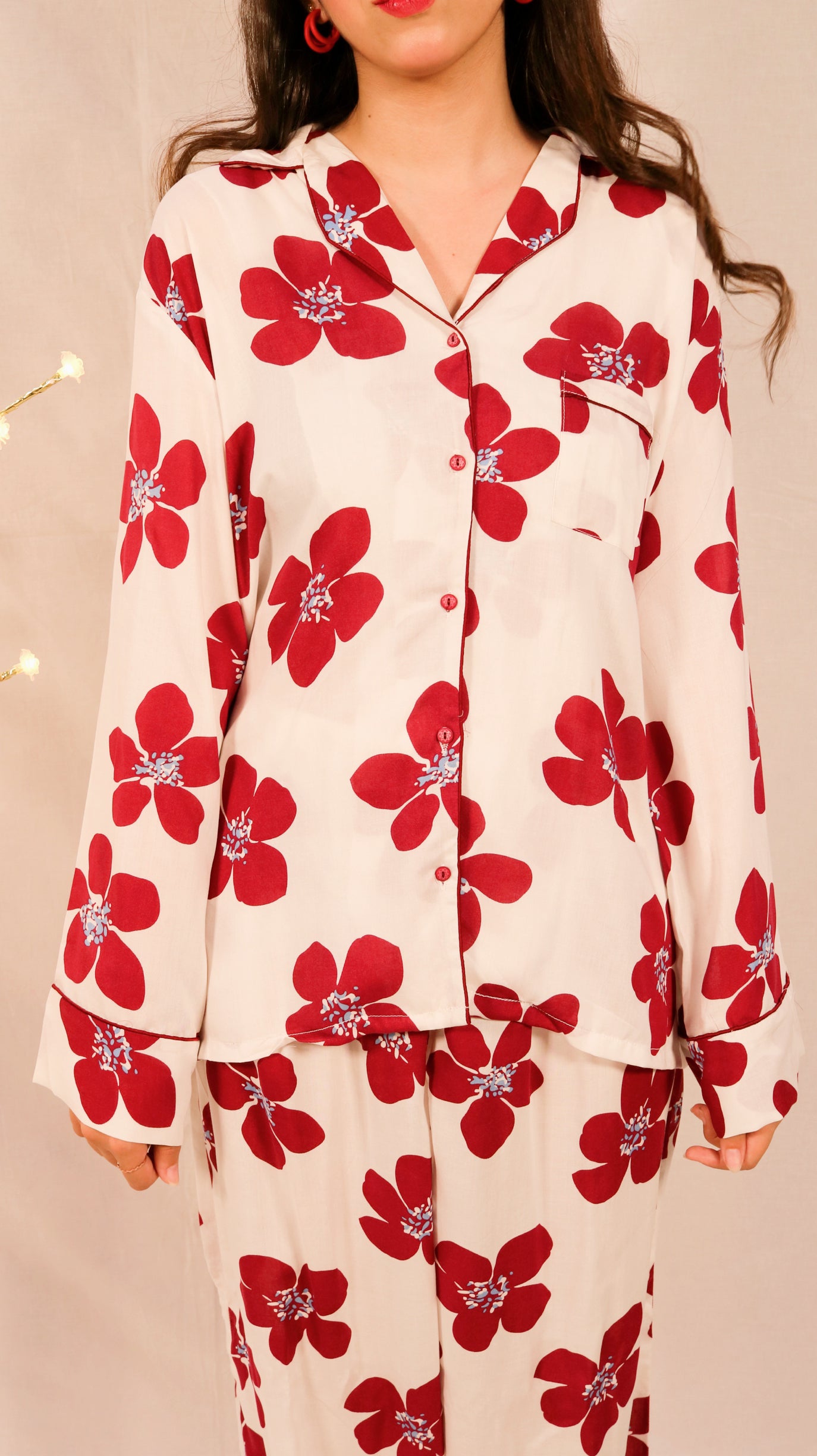 Maroon Flowers 2-Piece Stitched Sleepwear