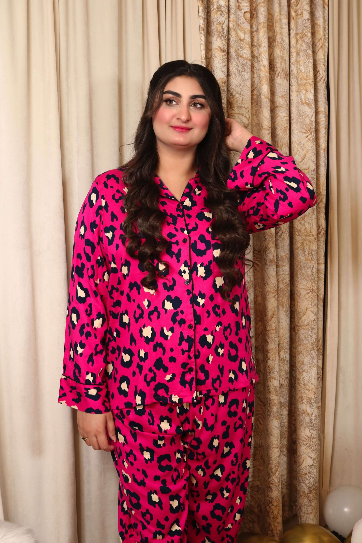 Pink Cheetah Print 2-Piece Stitched Sleepwear