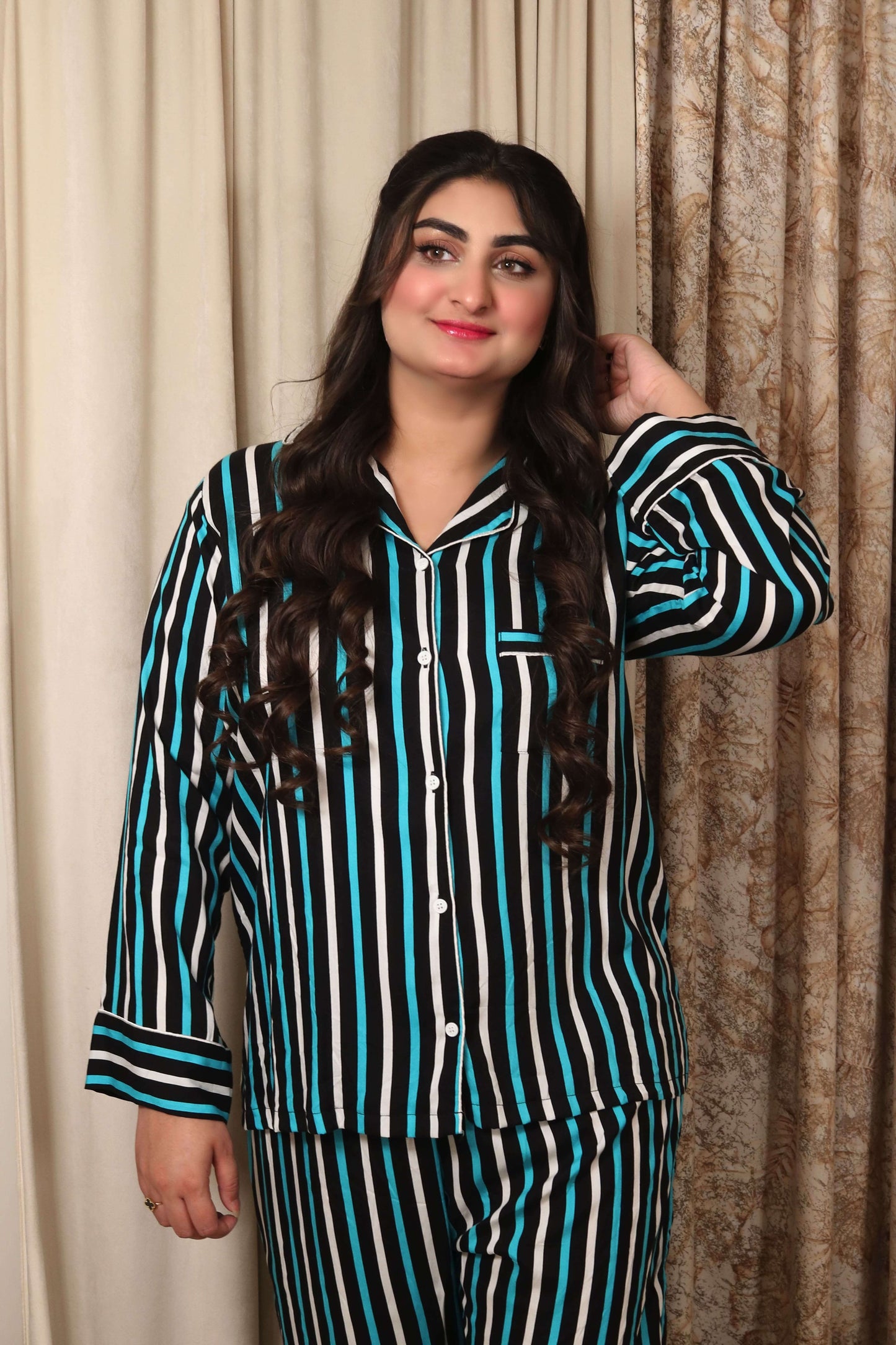 Blue Lines Print 2-Piece Stitched Sleepwear