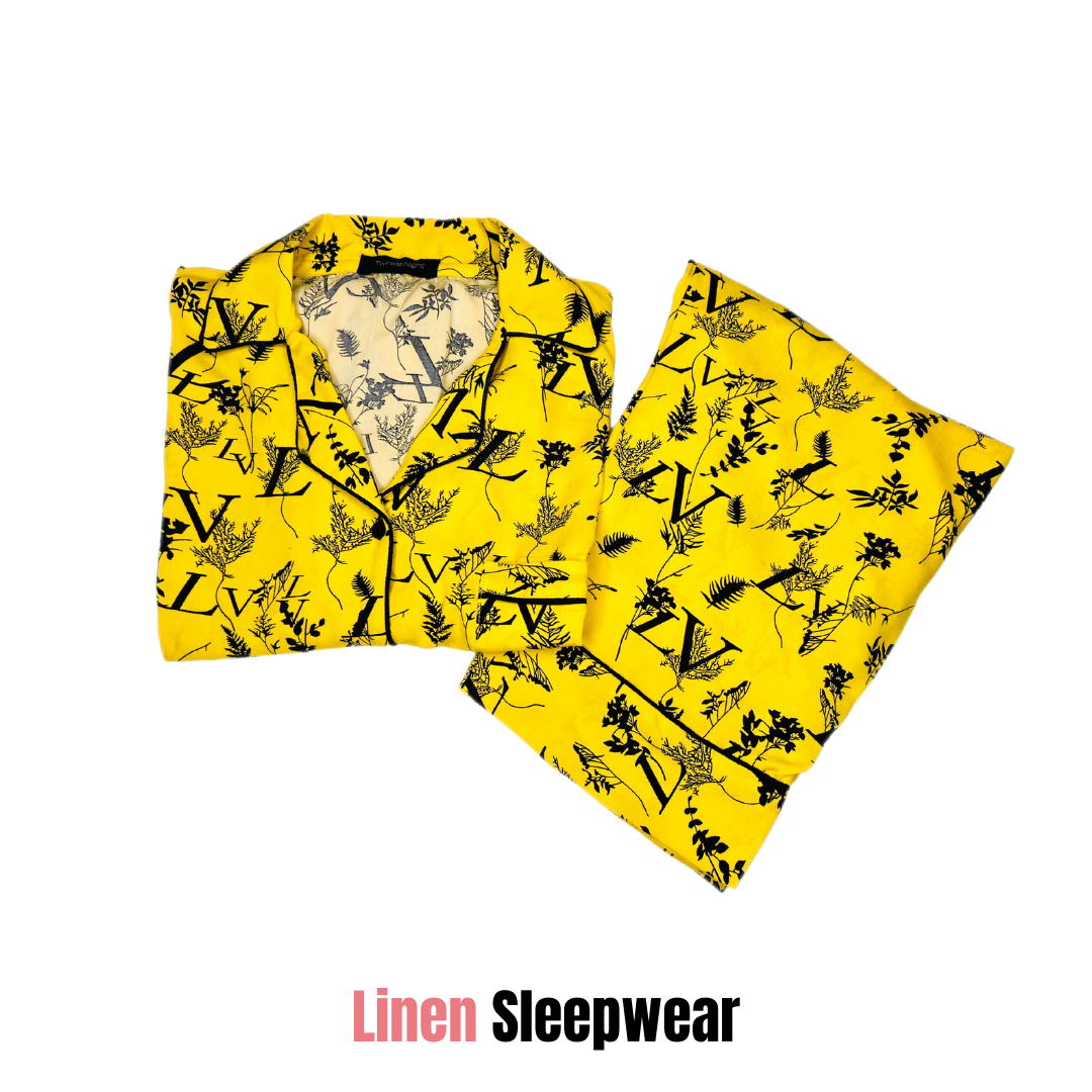 LV Yellow Print 2-Piece Stitched Sleepwear