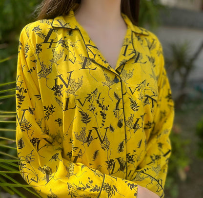 LV Yellow Print 2-Piece Stitched Sleepwear