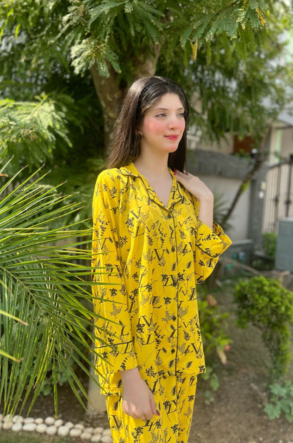 LV Yellow Print 2-Piece Stitched Sleepwear