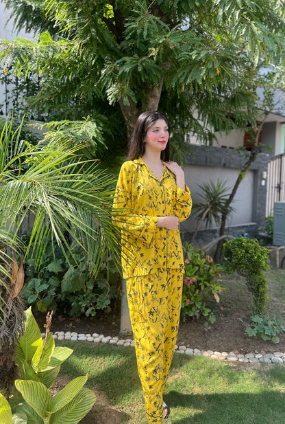 LV Yellow Print 2-Piece Stitched Sleepwear
