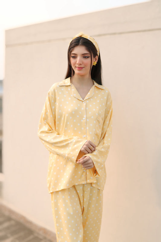 Lemon Yellow Print 2-Piece Stitched Sleepwear