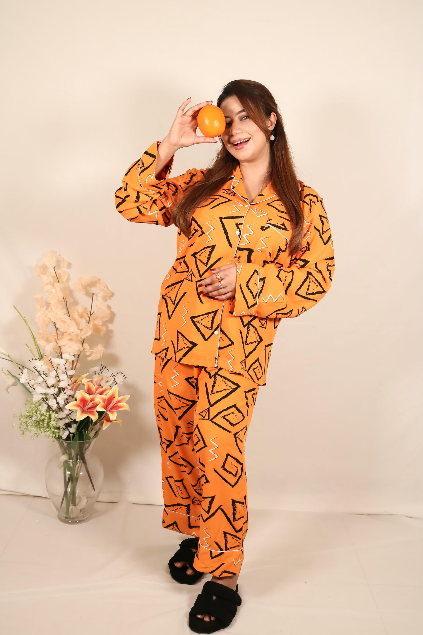 Orange 3D 2-Piece Stitched Sleepwear