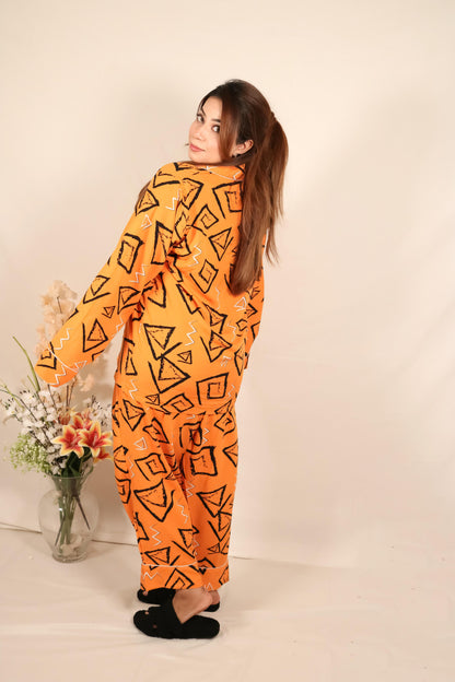 Orange 3D 2-Piece Stitched Sleepwear