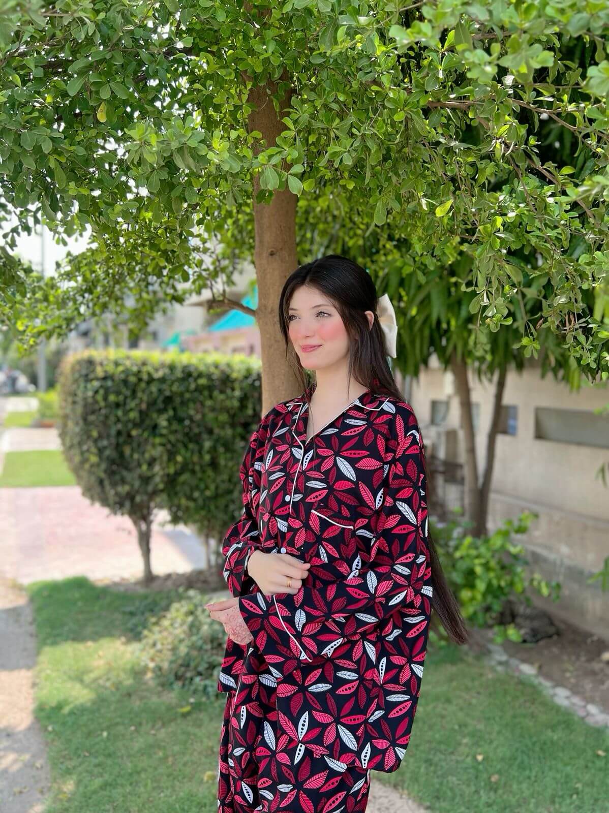 Pink Flower Print 2-Piece Stitched Sleepwear