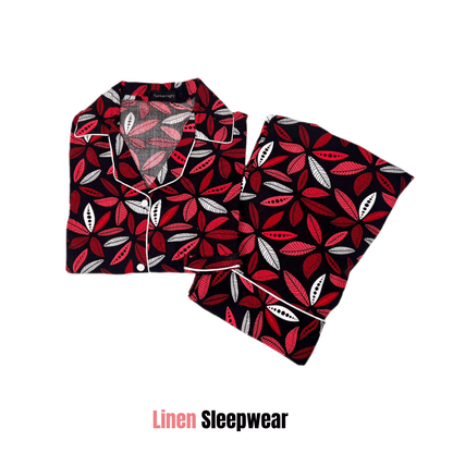 Pink Flower Print 2-Piece Stitched Sleepwear