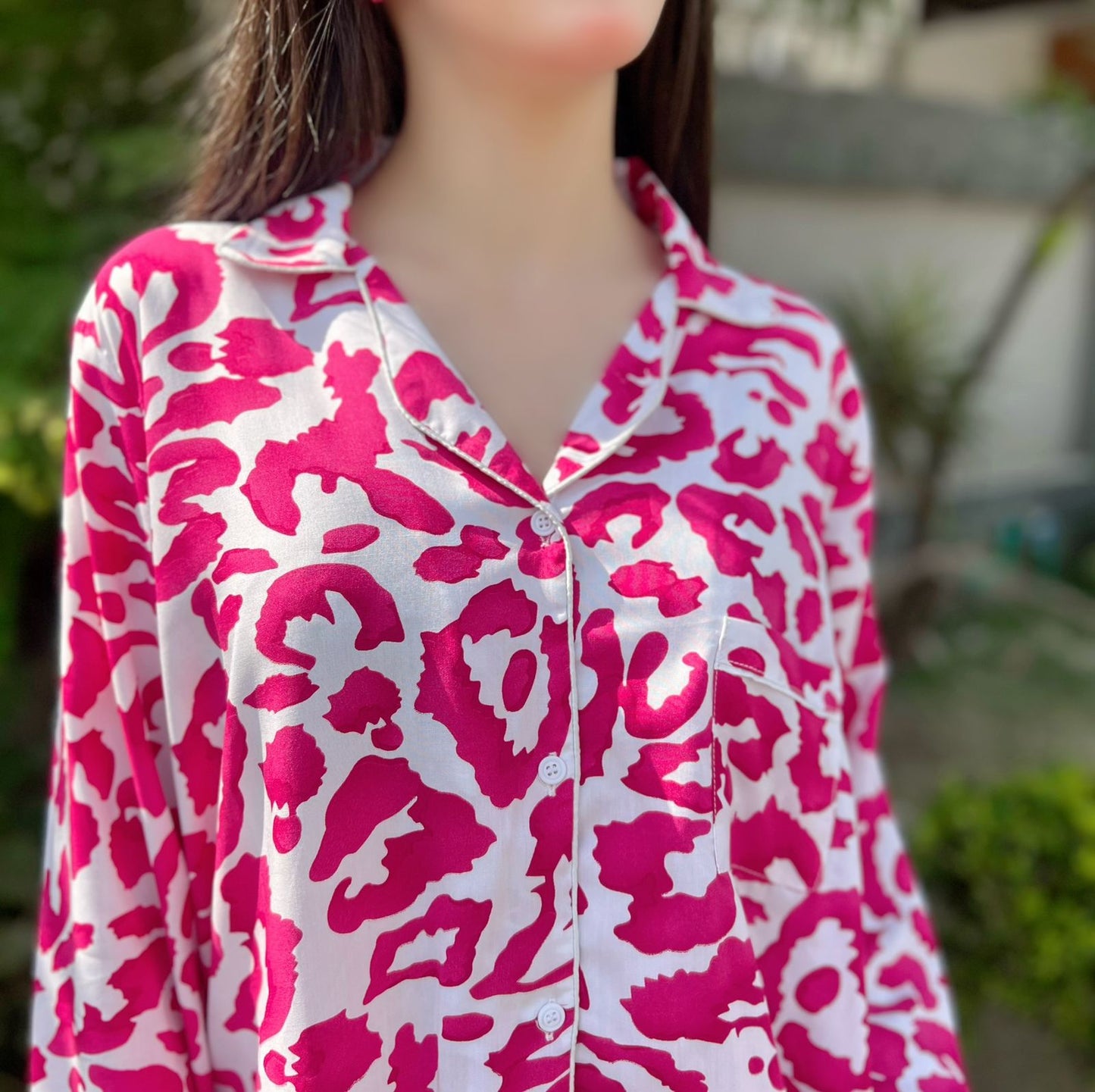 Pink Leopard Print 2-Piece Stitched Sleepwear