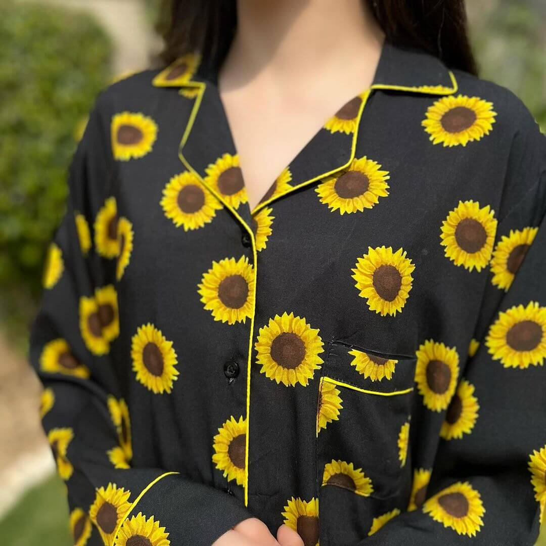 Sunflower Print 2-Piece Stitched Sleepwear