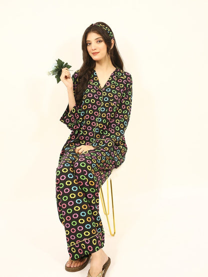 Colorful Flowers 2-Piece Stitched Sleepwear