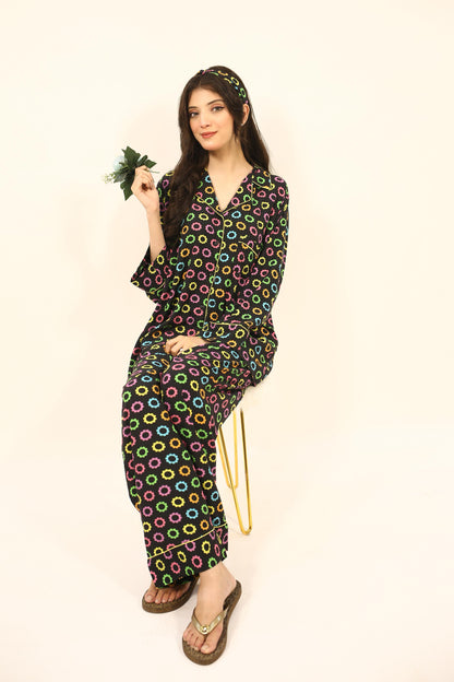 Colorful Flowers 2-Piece Stitched Sleepwear