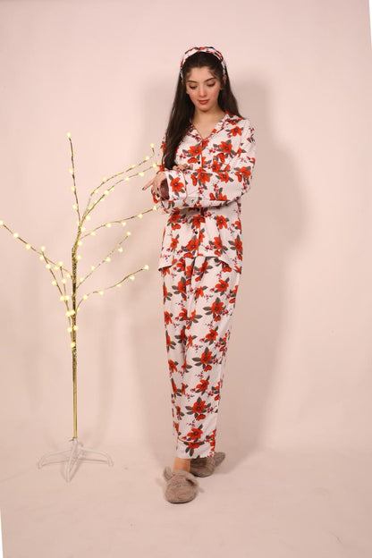 Red Flower – Linen Winter PJ Set