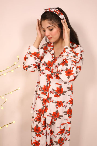 Red Flower – Linen Winter PJ Set