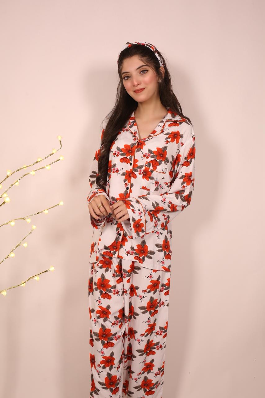 Red Flower – Linen Winter PJ Set