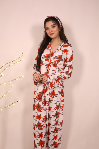 Red Flower – Linen Winter PJ Set