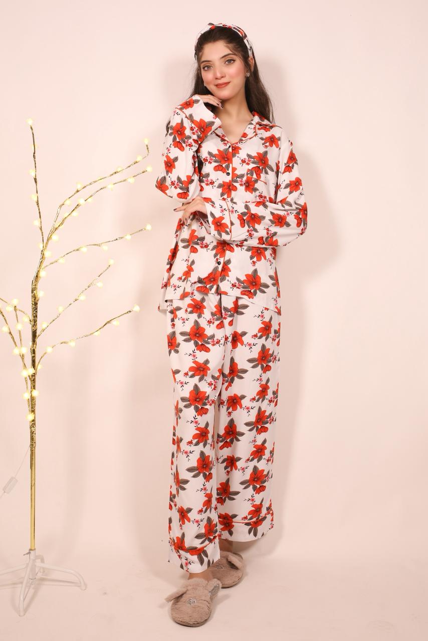 Red Flower – Linen Winter PJ Set